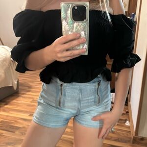 Zara Ruched Black Sleeve Top